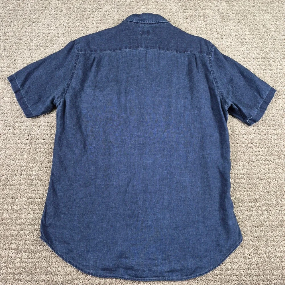 Faherty Shirt Mens M Blue Palma Linen Short Sleeve Indigo Basketweave Chambray